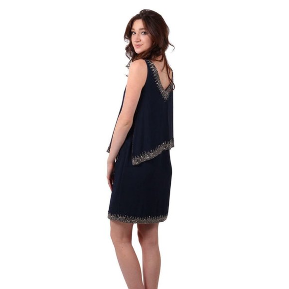 J Kara Sleeveless Bead Trim Popover Dress 270$ SIZE 6 - Picture 5 of 10